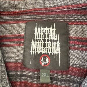 Metal Mulisha Men's Red and Black Striped Shirt